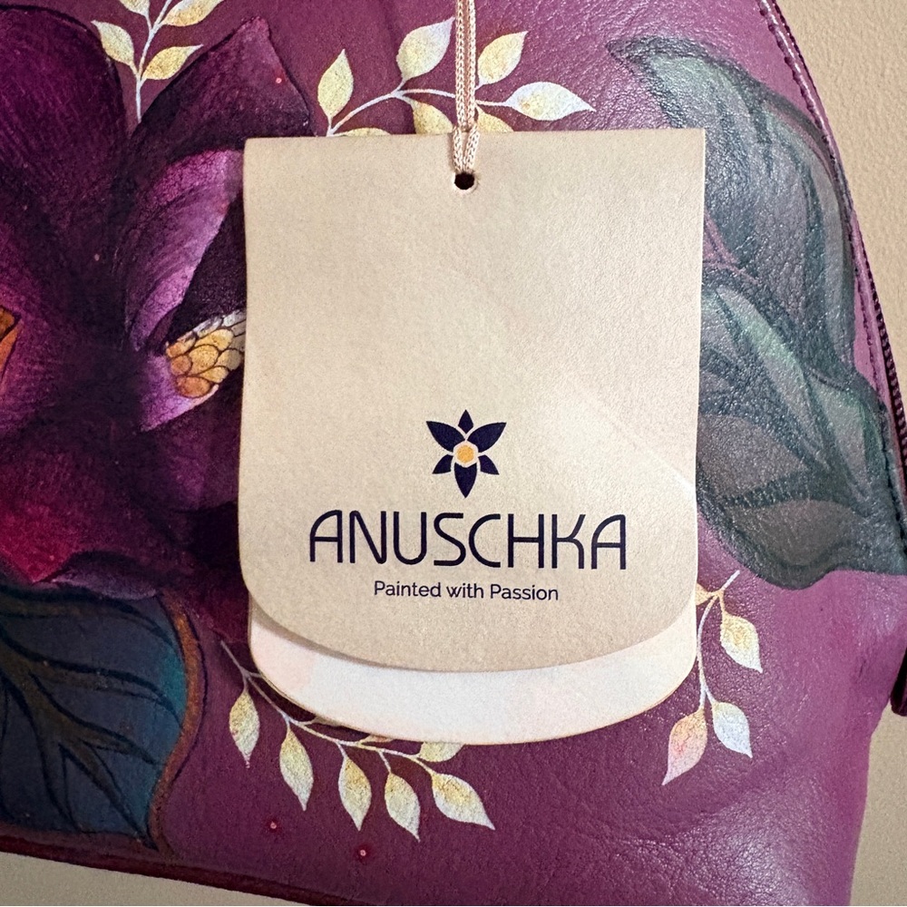 Anuschka Hand-Painted Floral Dome Shoulder Bag in Plum NWT - Picture 9 of 10